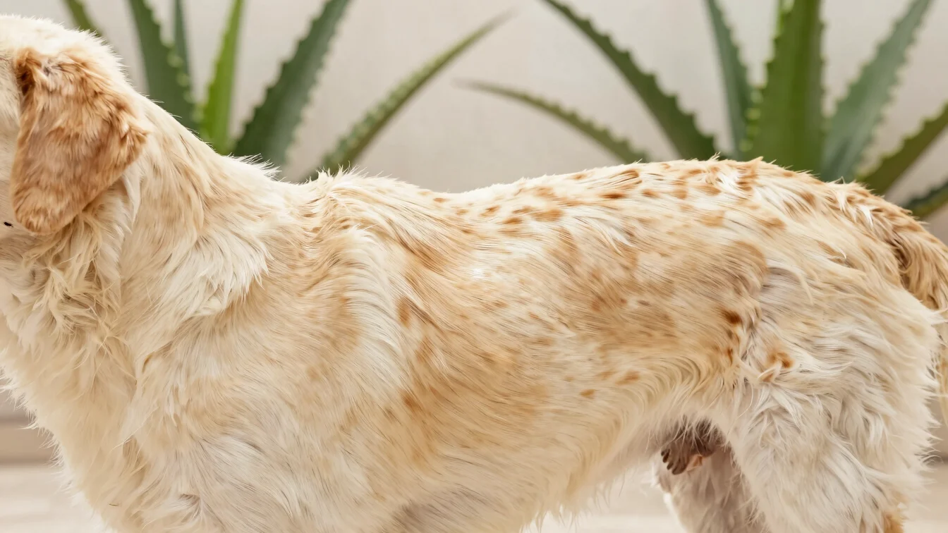 Close-up of healthy shiny dog coat after routine aloe bath time i