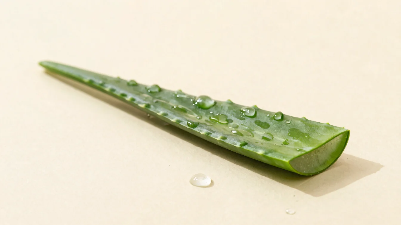 Fresh green aloe vera leaf cutting placed gracefully beside clear