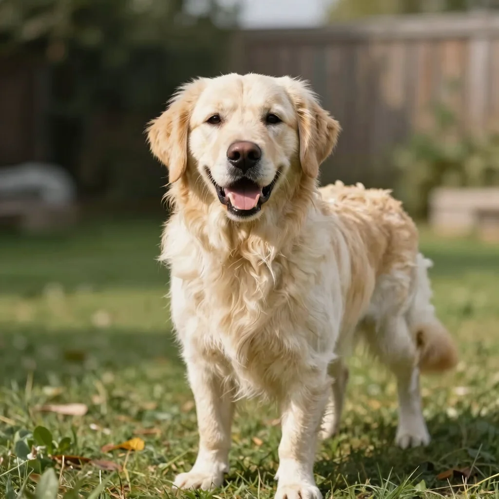 Happy golden dog with clean shiny coat enjoying outdoor sunshine